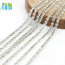 New Arrival Wholesale Crystal Color Roll Of Rhinestone Silver Close Cup Connectors Glass Chaton Chain, G0201